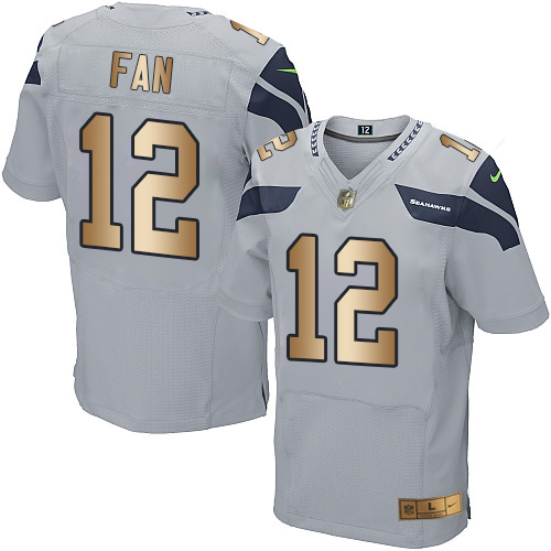 Nike Seahawks #12 Fan Grey Alternate Men's Stitched NFL Elite Gold Jersey - Click Image to Close